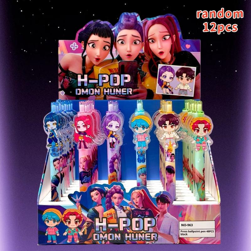 6/12/24/48 Pcs Kpop Demon Hunters Cute 0.5Mm Black Gel Pens Kawaii Cartoon Anime Peripherals Stationery School Supplies Gifts