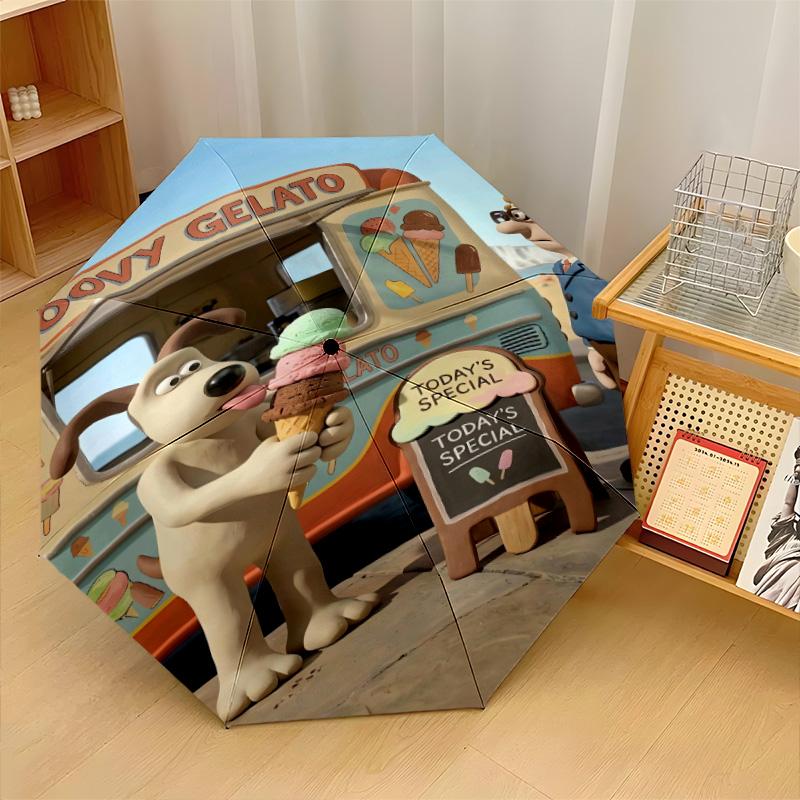 Ombrello Pieghevole Antivento Automatico 8 Stecche Wallace & Gromit Parasole Portatile da Esterno