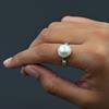 White Pearl Round Statement Ring, 925 Sterling Silver Ring, Handmade Minimalist Anniversary Gift for Women