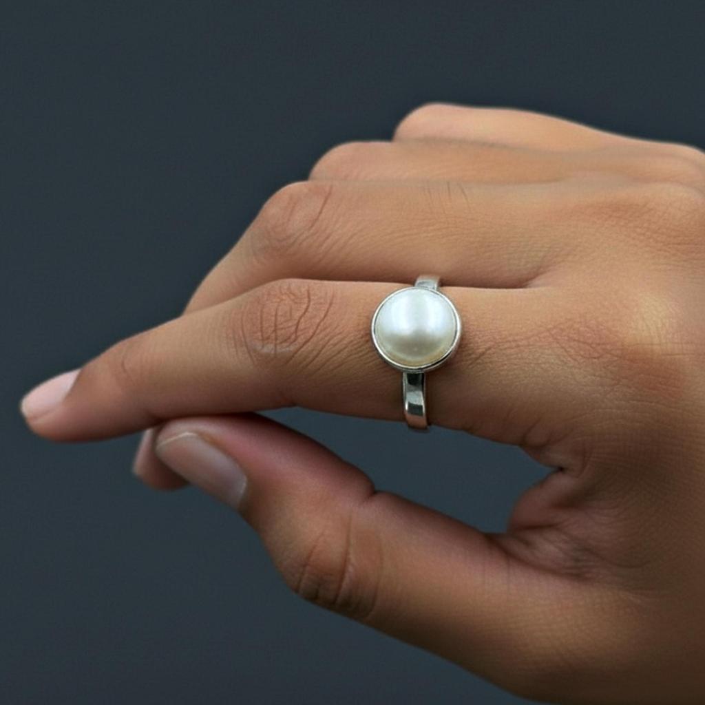 White Pearl Round Statement Ring, 925 Sterling Silver Ring, Handmade Minimalist Anniversary Gift for Women