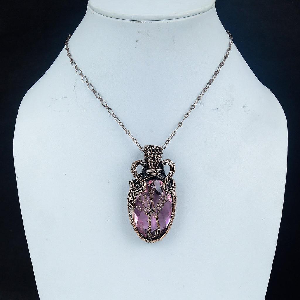 Pink Kunzite Pendant Gemstone Jewelry, 999 Copper Wire Wrapped Pendant, Handmade Jewelry Birthstone Pendant, Gift For Him