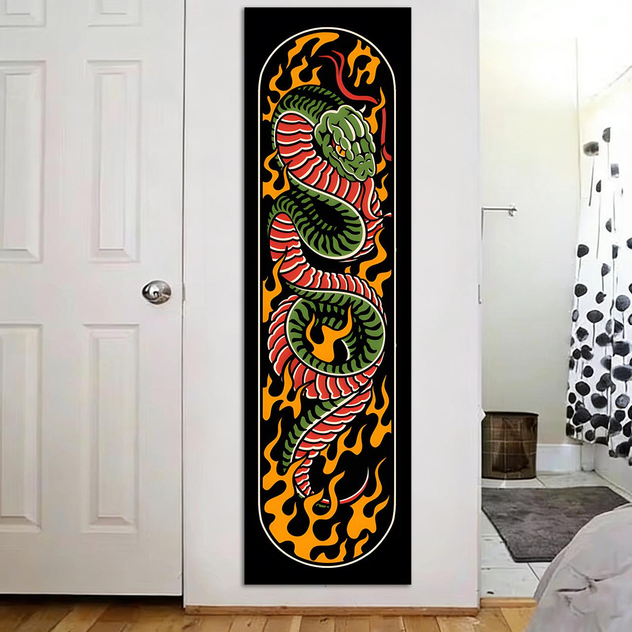 Black Dragon And Snake Vertical Large Tapestry, Traditional Mythical Animal Totem Large Wall Tapestry, Red Yellow Room Decoratio 150X40CM