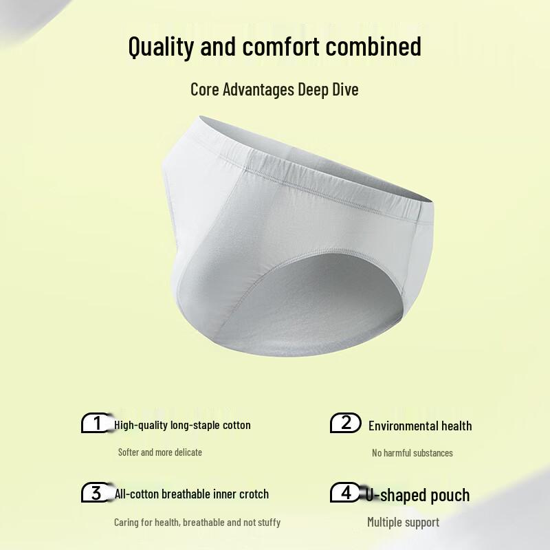 Yiershuang Premium 100% Cotton Men's Breathable Briefs