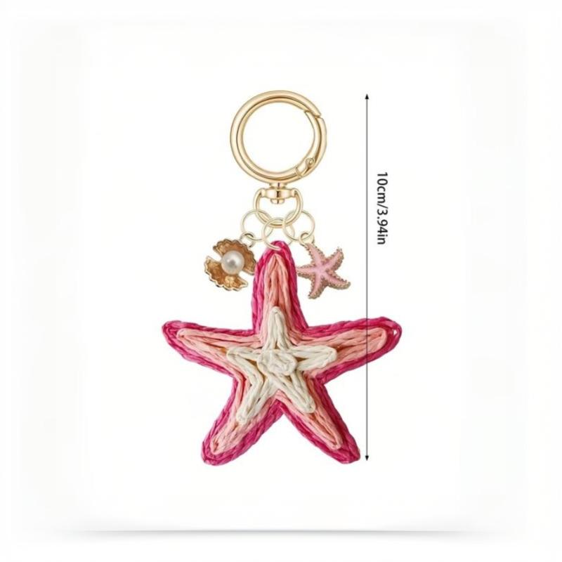 Handwoven Cherry And Starfish Pendant Women'S Beach Bag Decor Keyring Vacation Bohemian Keychain Jewelry Accessories