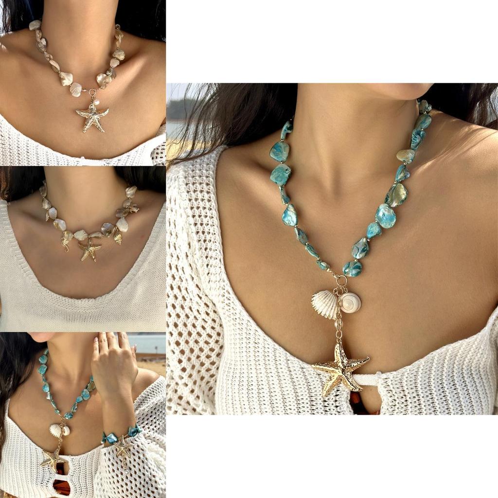 Starfish Shell Bead Necklace With Geometric Shape For Womens Fashion Accessories