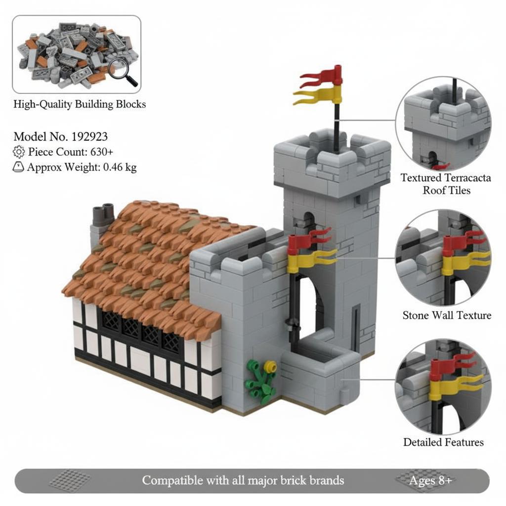 Modular MOC Medieval Village Building Blocks Set - Castle & House Brick Toy - Collectible Model Kit for Adults & Kids