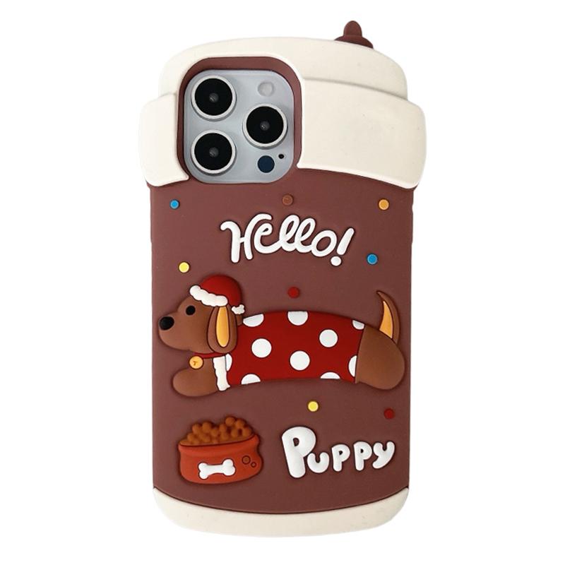 

For iPhone 16 Pro Max Silicone Case Cute Dachshund Coffee Cup Design Shockproof Phone Back Cover As Shown A