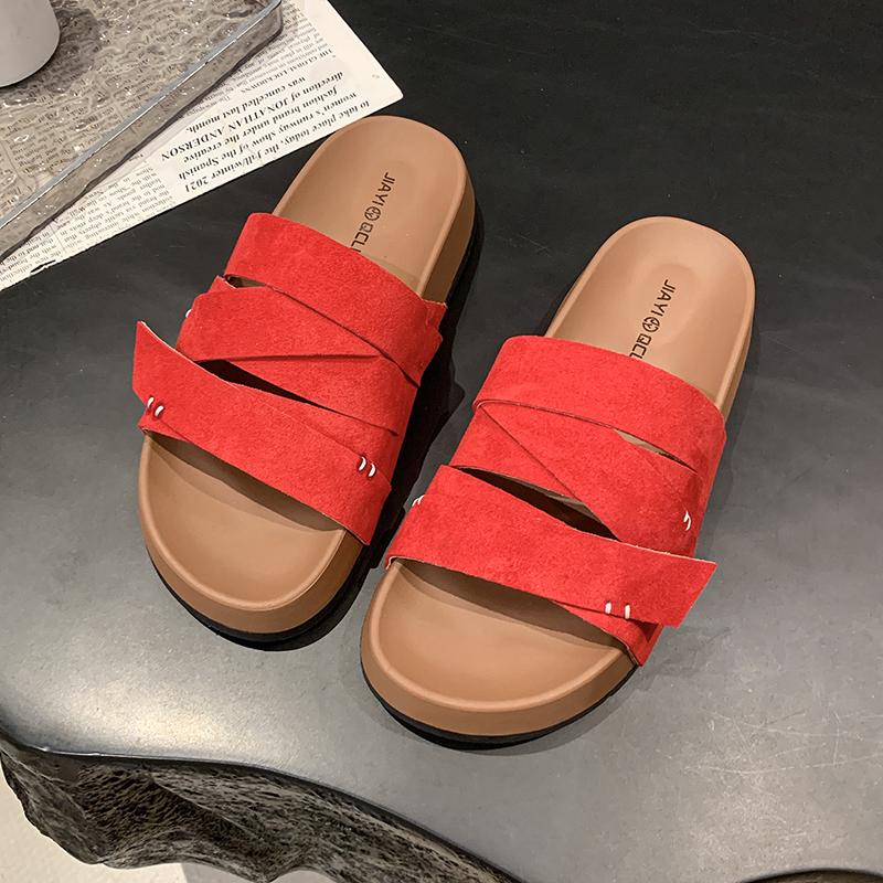 Fashion 2025 Summer New Women's Slip-On Sandals Thick Heel Heightening Casual Versatile Comfortable Beach Cool Slippers Rubber Bottom