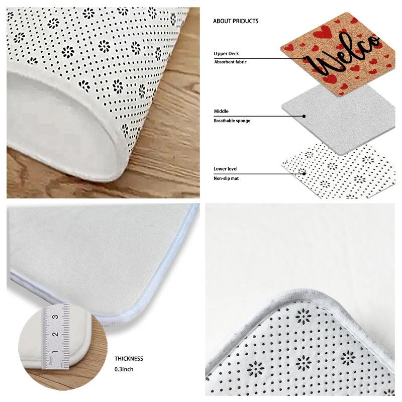 1pcs Entrance Mat, Welcome Home - Heart Elements Pattern Printed Carpet, Polyester Non-slip Floor Mat, Entrance Mat, Carpet