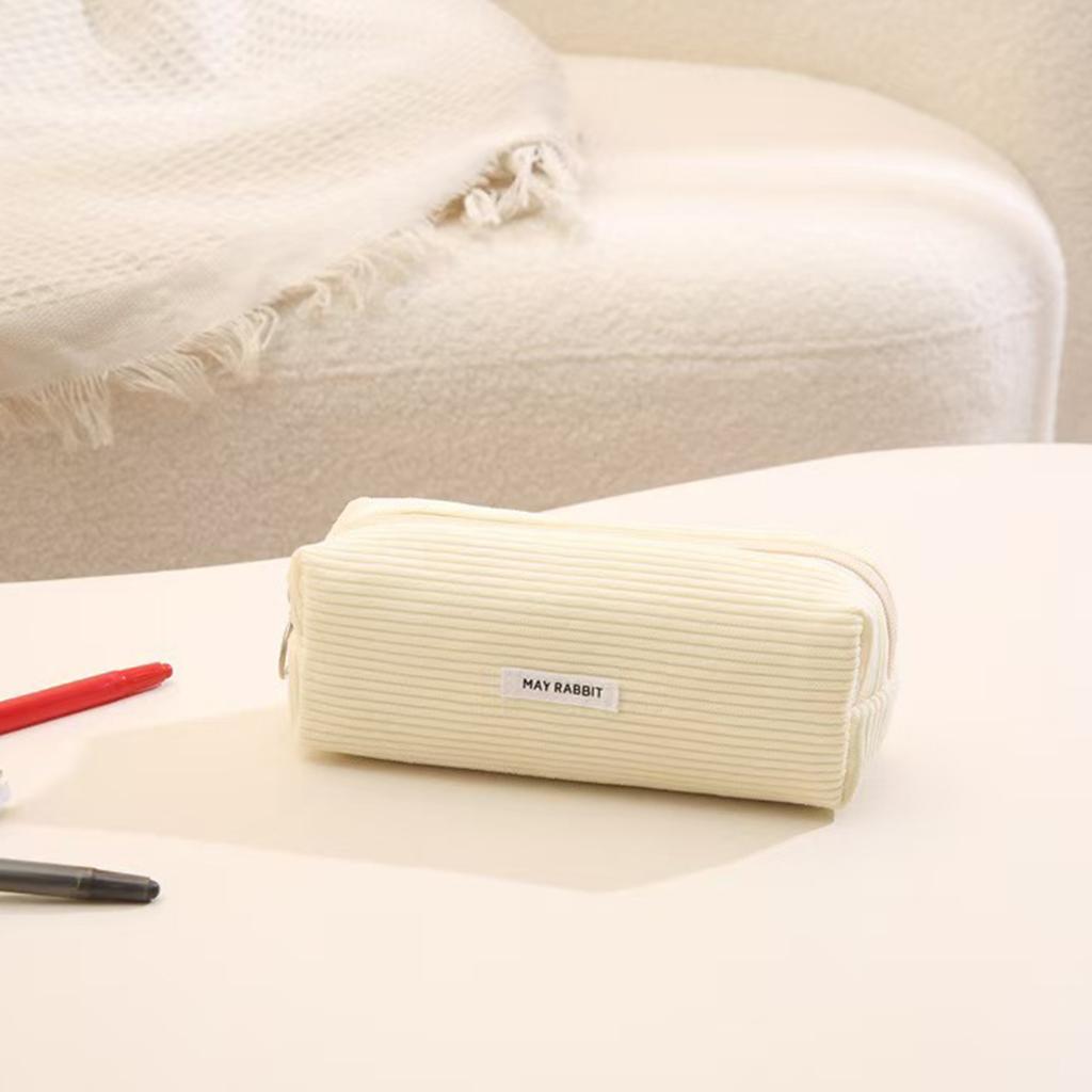1pc New Retro Corduroy Solid Color Pencil Case Coin Purse Artistic Minimalist Cosmetic Bag, High School Student Storage Bag