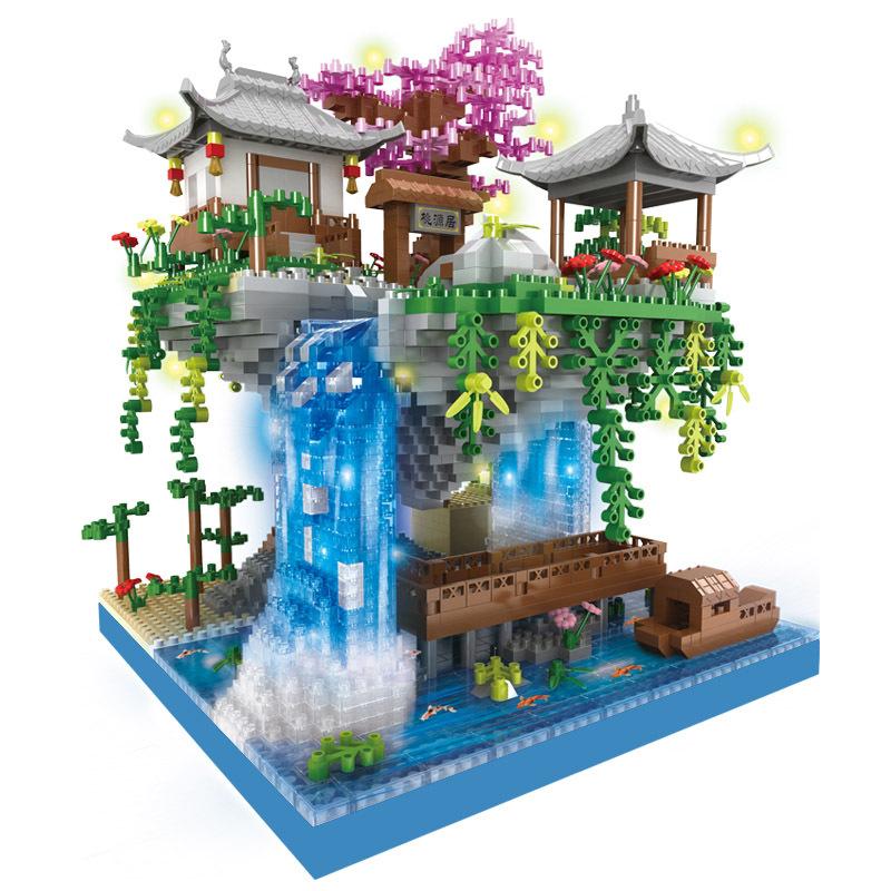 Peach Blossom Pool Castle Building Blocks Assembling Series Building Model Educational Children's Micro-particle Assembling Deco
