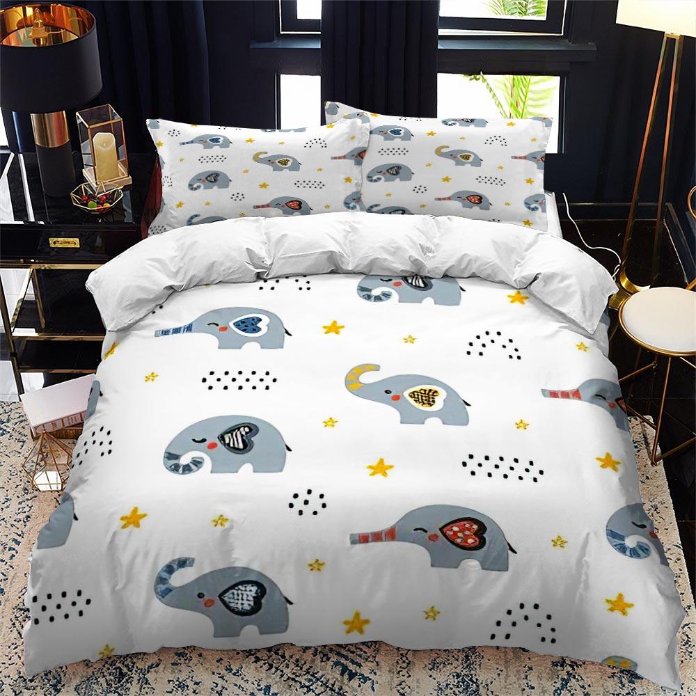 Comforter Animal Elephant Cartoon Kids Queen King Twin Size Bedding Set Wildlife Comforter 2/3Pcs Polyester