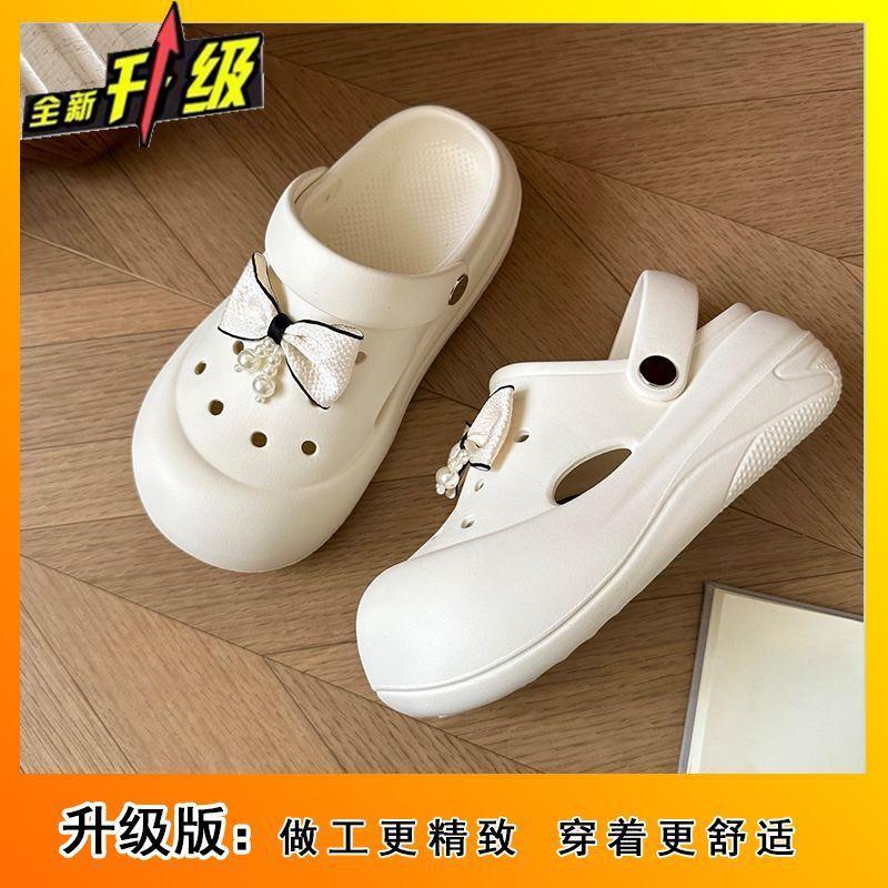 Casual platform hole shoes for women in the summer of 2025, new models for wearing fashion bows, comfortable and versatile cool slippers for women