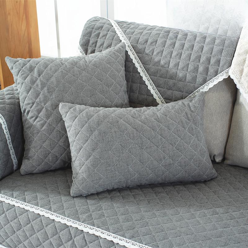 Linen Solid Color Quilted Simple Fabric Sofa Cushion Cushion Non-Slip Sofa Cover