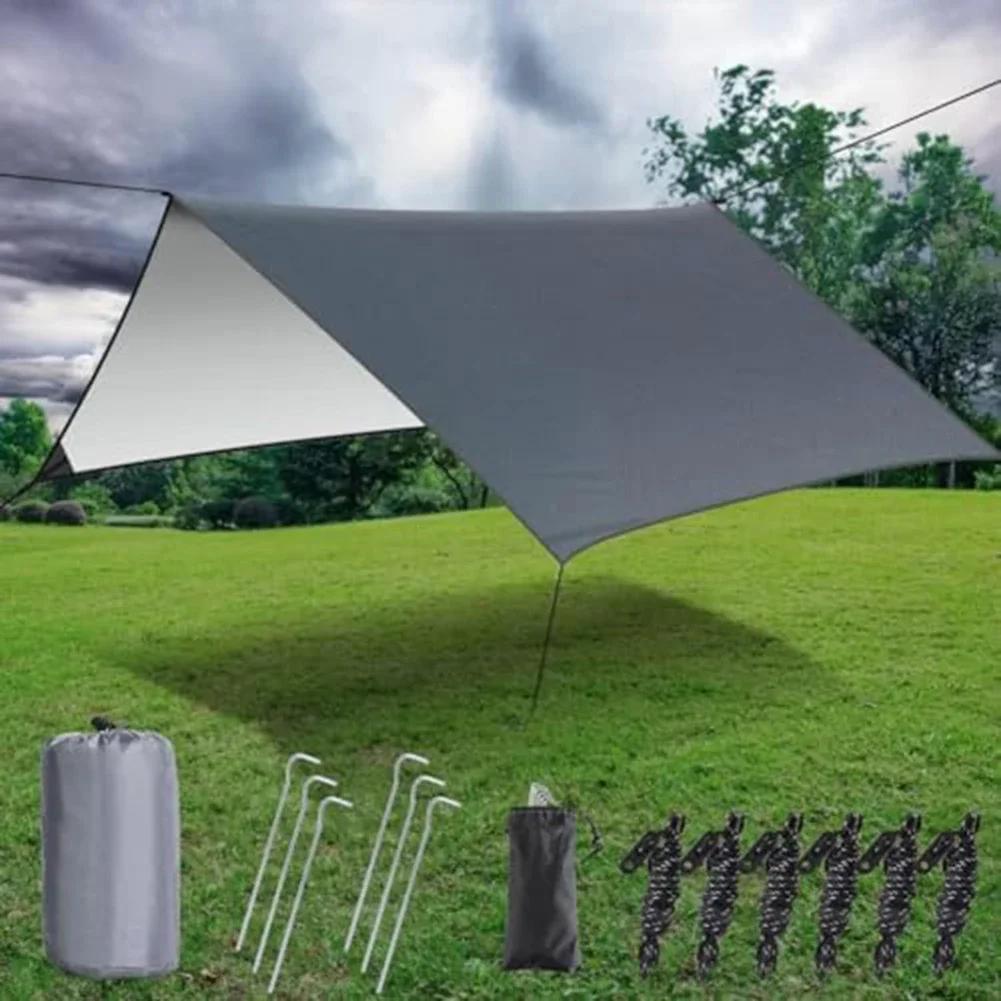 Outdoor Shelter 300cm Camping Tent Tarp Rain Fly with Spikes Nylon Rope for Waterproof and Windproof Protection during Camping