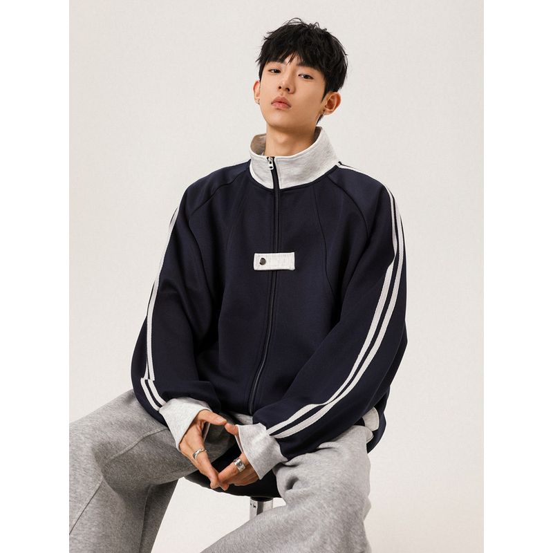 Wassup American Retro Three-Stripe Sports Jacket for Men, Autumn and Winter Loose Casual Trendy Versatile Stand-Up Collar Jacket for Women