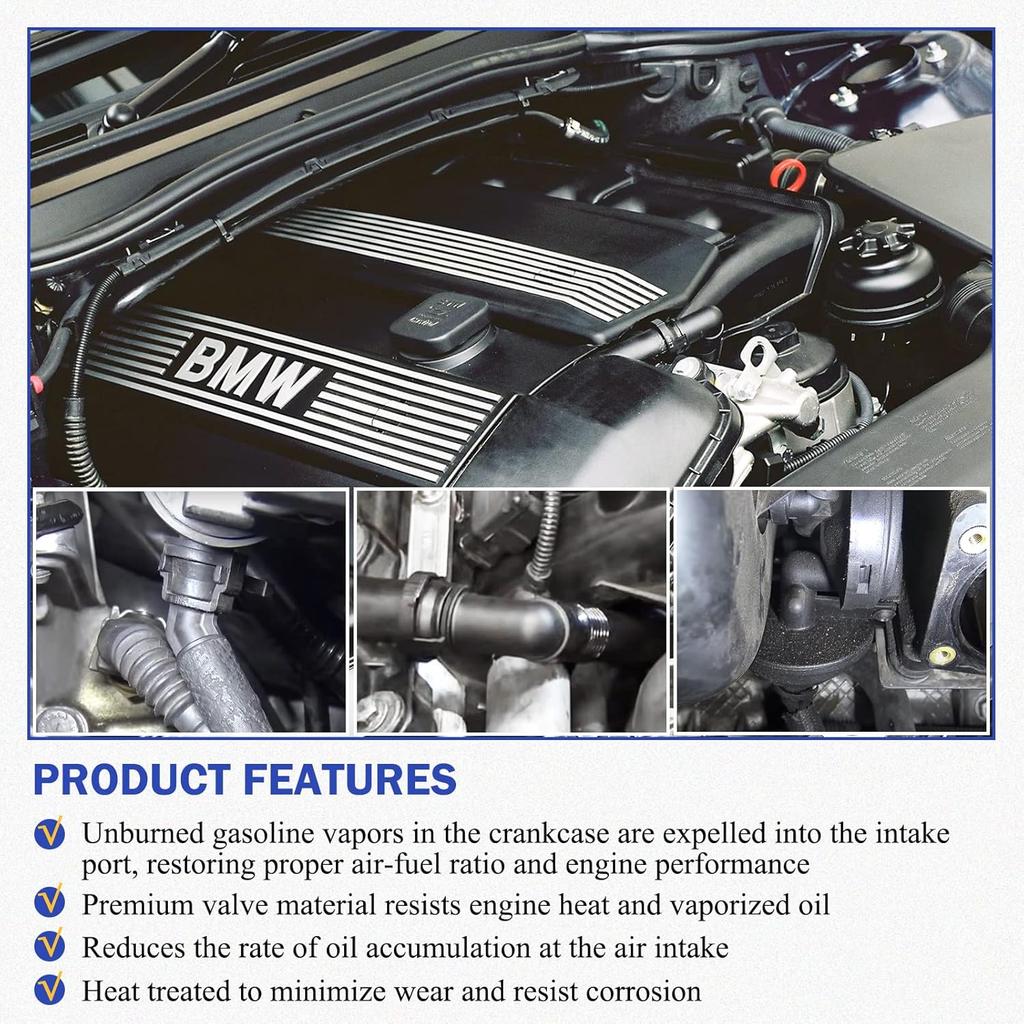 PCV Crankcase Vent Valve & Breather Hose Kit 5PCS for BMW E46 E39 E60 320i 323i 325 325i 325ci 328i 330i 330ci 330xi 525i 528i 11617501566