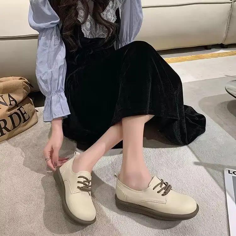 Shoes for Women Little Leather Camel Single Japanese Style Elegant Dress Spring Cheap Liquidation Luxury Brand Chic Woman Flats