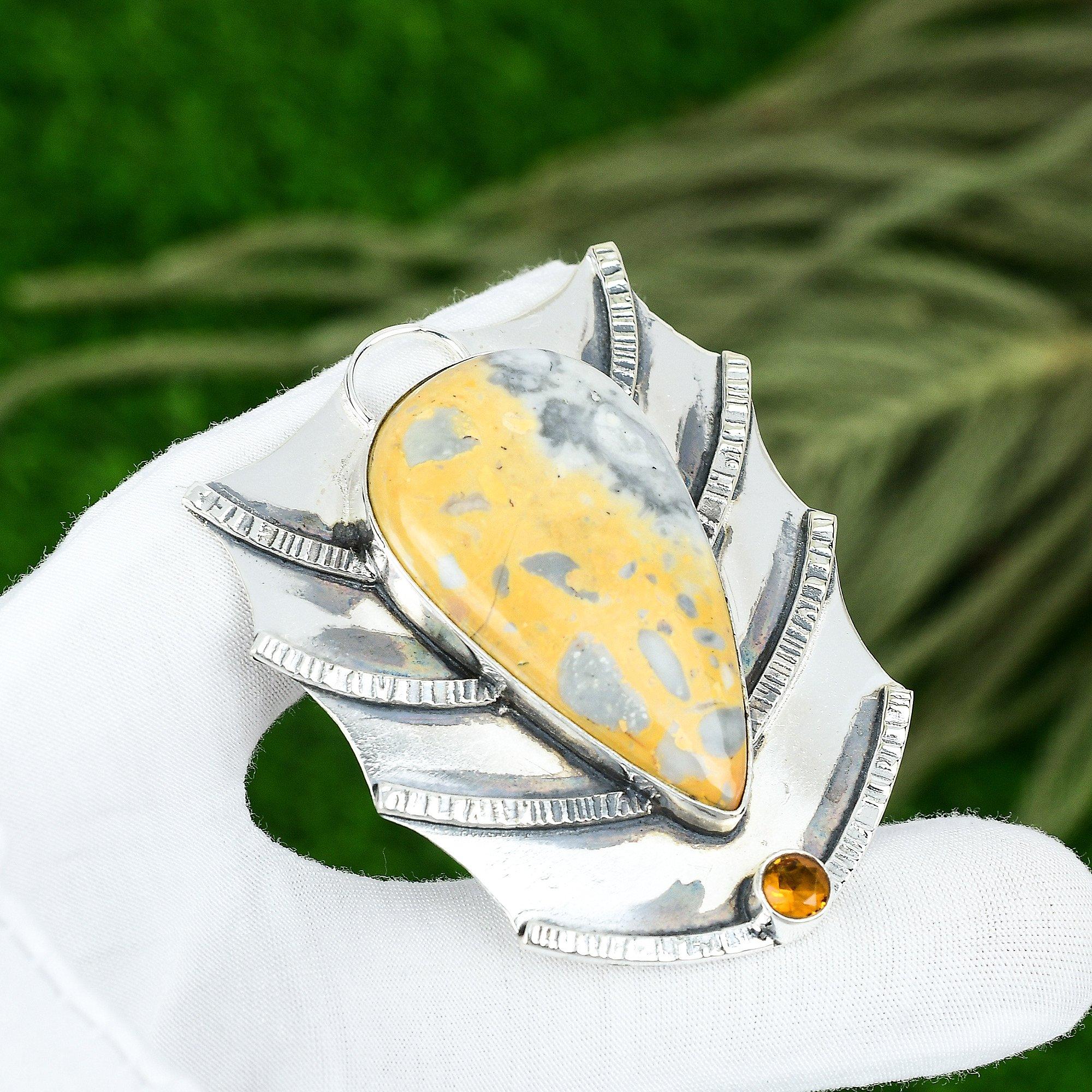 

Easter Deal Pear Maligano Jasper Stone Citrine 925 Silver Sister Pendant Jewelry