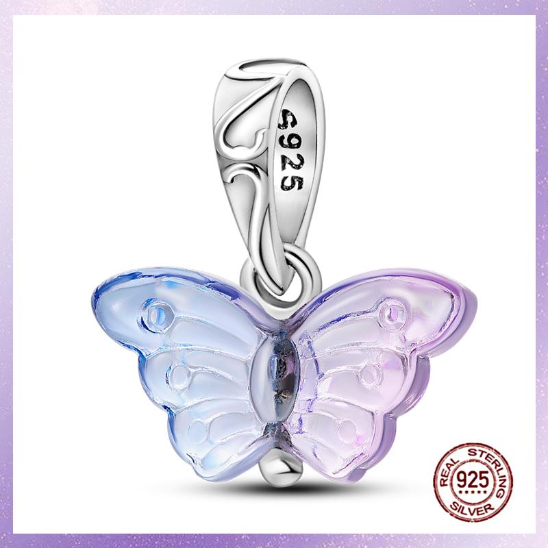 Purple Charms Copper Fit Original Pendant Bracelet Butterfly Glass Heart Feather Clip Charm Dangle Luminous Bead Diy Jewelry