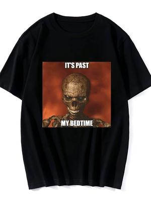 Summer New Style Its PAS My Bedtime Skull Print Casual Versatile Trendy Short Sleeve Comfortable Fit Slight Stretch Fabric