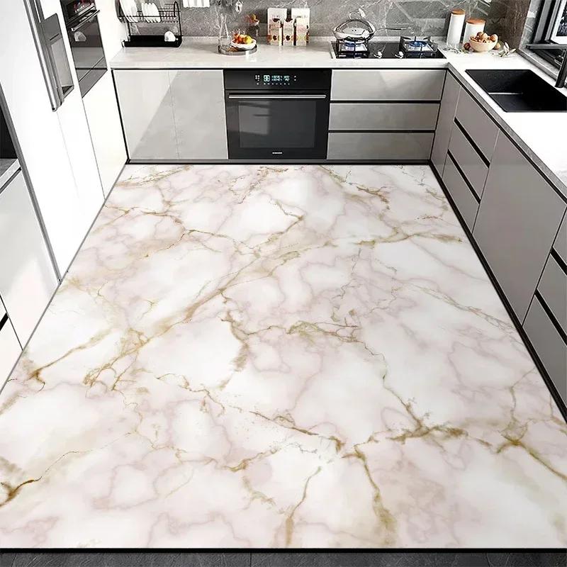 Kitchen Floor Mat Large Pvc Leather Waterproof Carpet Anti-slip Oil-proof Foot Mats Imitation Marble Rug Home Decoration Rugs