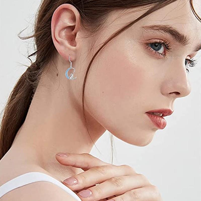 European & American Stylish Moon Cat Flower Earrings for Women