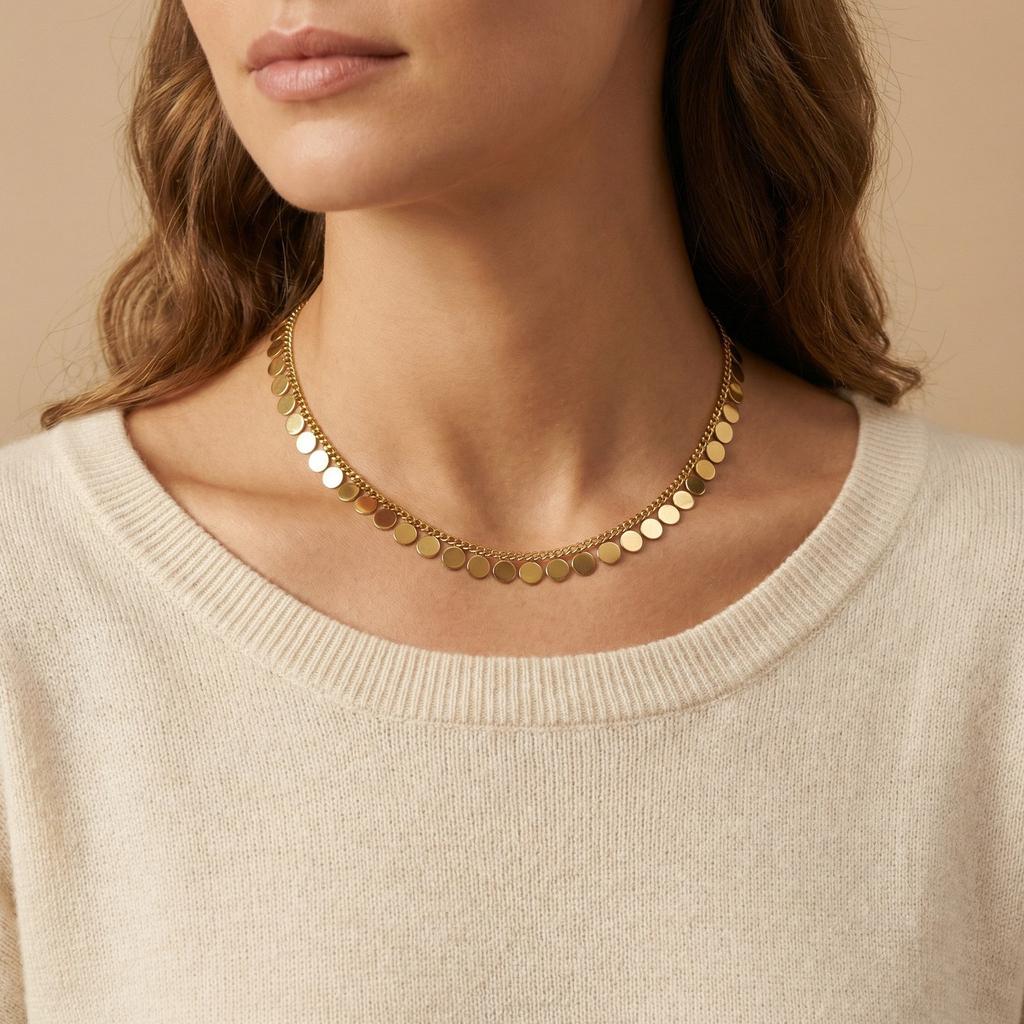 Vnox Minimalism Gold Plated Round Tassel Pendant Necklace for Women, Geometry Heart Charms Chain Necklace Free Trendy Jewelry