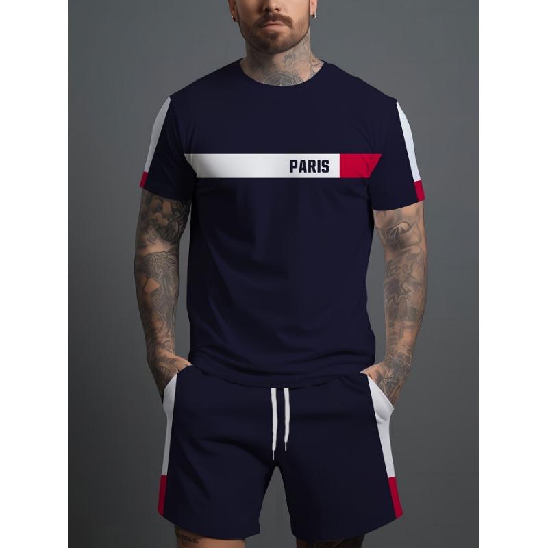 

Summer Men s Casual Fashion 2-piece Sportswear Men s Sports Style Printed T-shirt Men s T-shirt Shorts Set XL