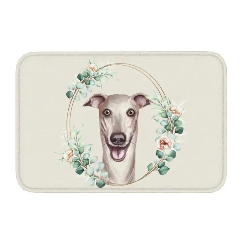 Custom West Highland White Terrier Dog In Floral Gold Wreath Doormat Non-Slip Entrance Door Floor Mat Garage Rug Carpet Footpad