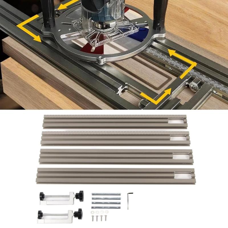 Trimming Machine Guide Rail, 400mm Adjustable Backing Auxiliary Guide Bracket,Aluminum Alloy Milling Groove Engraving Guide Rail