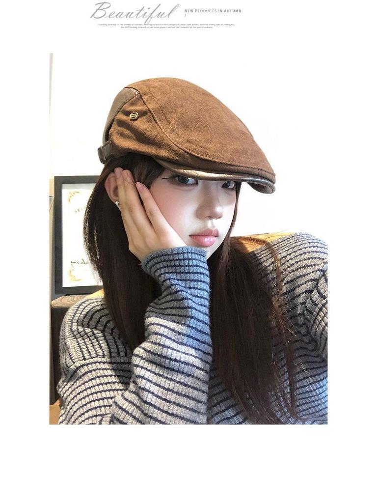 Women's Retro Newsboy Cap: Stylish Autumn/Winter Hat with Large Fit, Face Slimming Design, 2025 Edition British Painter Beret