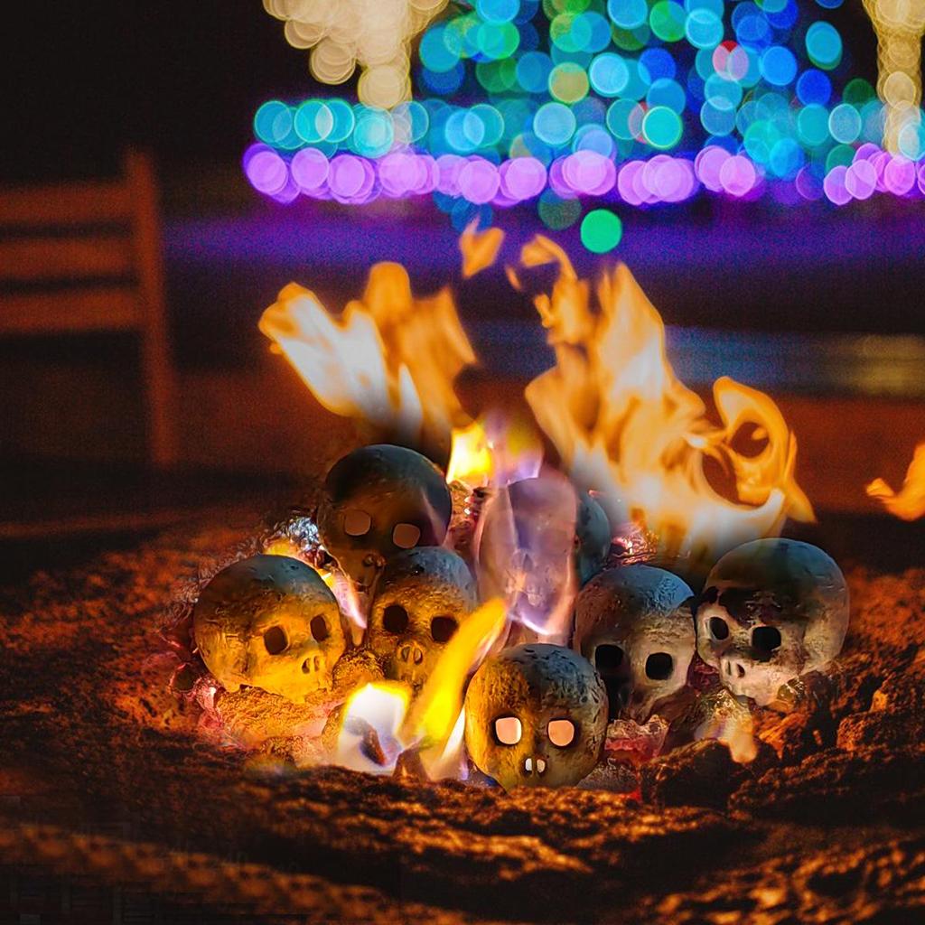 New Skull Ceramic Fireproof Set: 2-Piece Halloween Fire Basin Décor for Indoor & Outdoor Use