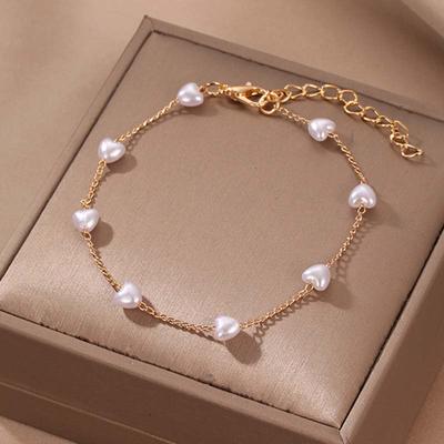 Korean White Pearl Chain Bracelets For Women Girls Elegant Silver Color Bead Link Hand Charm Bracelet Jewelry Wedding Gifts