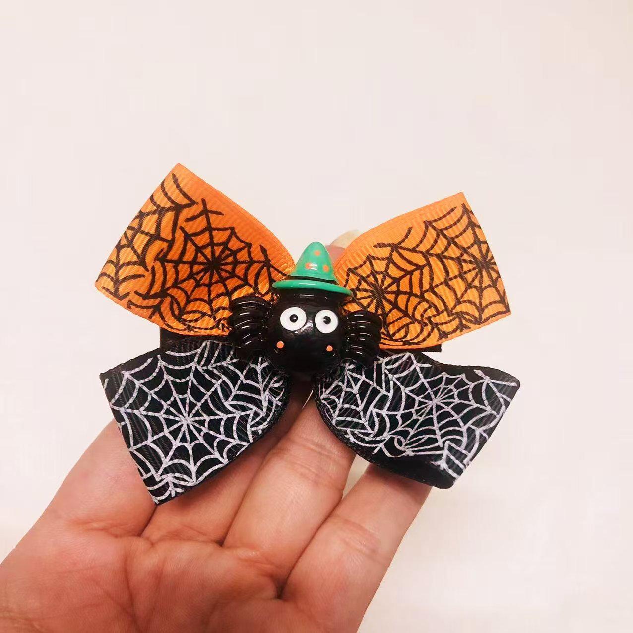 Halloween Spiderweb Ghost Hair Clip - Kids  Grosgrain Satin Ribbon Accessory