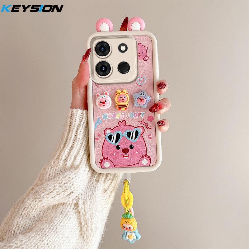 KEYSION Cute Ear 3D Cartoon Case for TECNO Spark Go 2023 Pop 7 Pro with Bracelet Silicone Shockproof Phone Cover for Infinix Smart 7