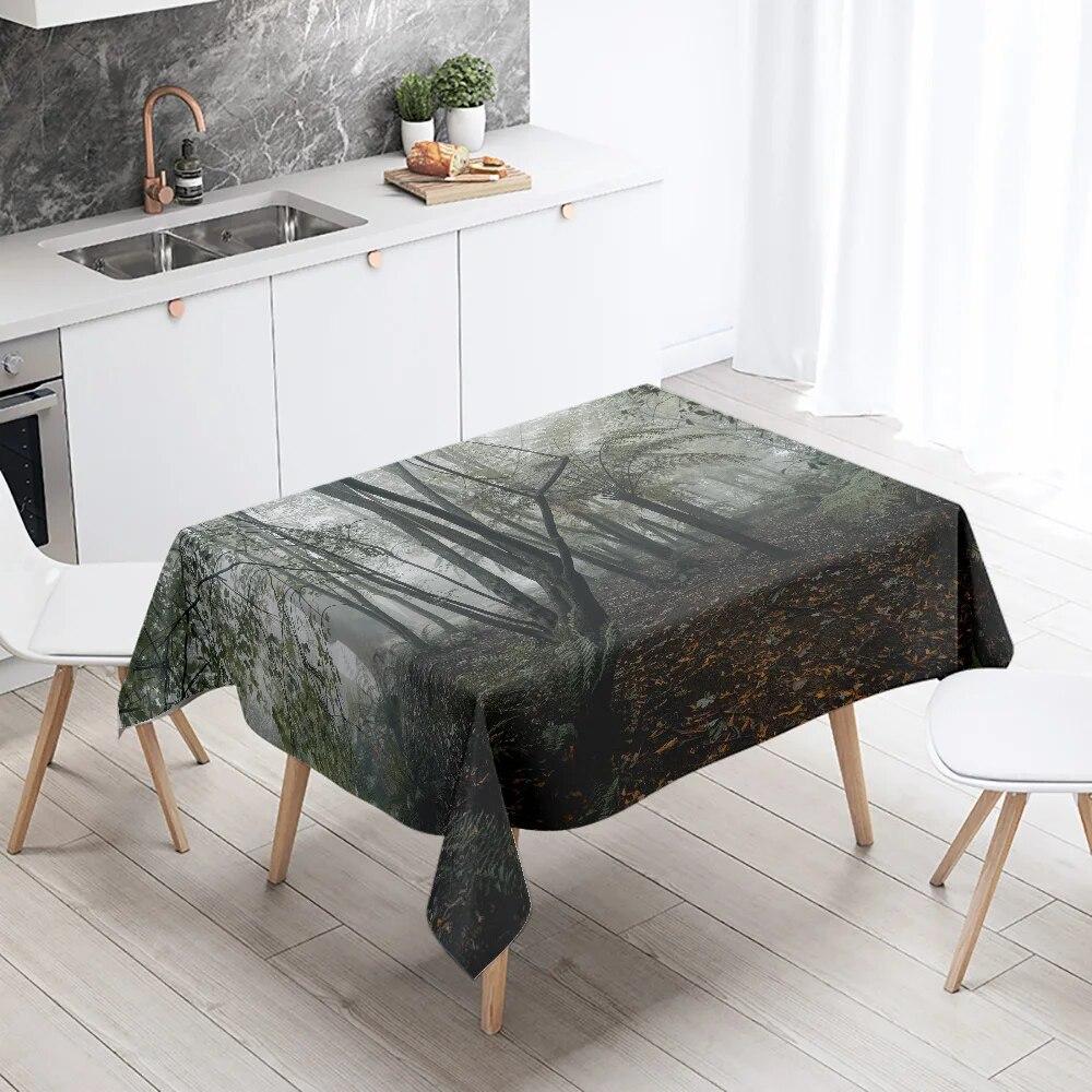 Forest Trees Printed Rectangular Tablecloth Outdoor Camping Stain Resistant Waterproof Kitchen Table Home Decor