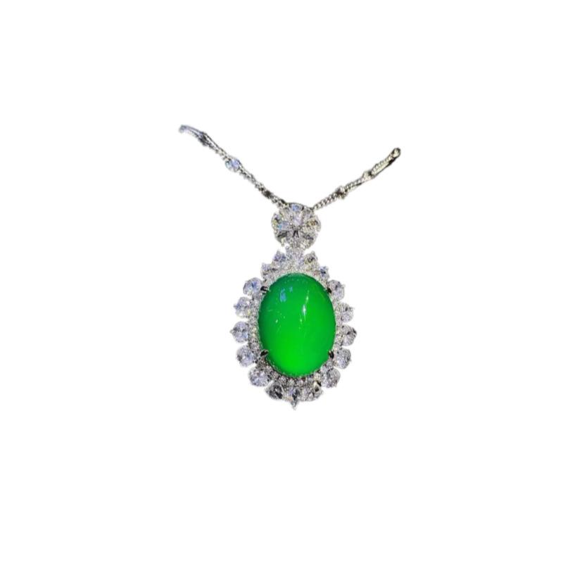 Natural Ice Through Ice Brazilian Chalcedony Agate Pigeon Egg Oval Full Diamond Pendant Femininity Necklace
