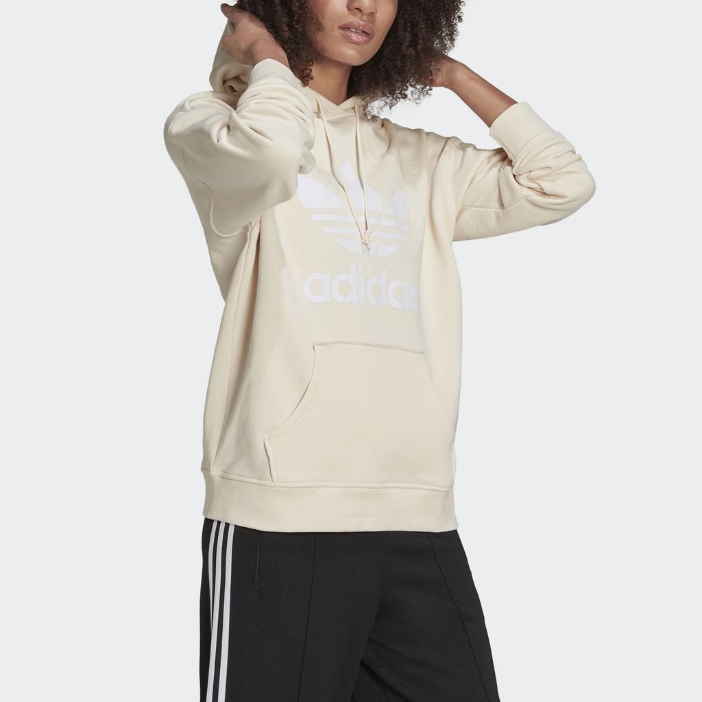 Adidas Originals Solid Color Brand Logo Printed Hooded Sweatshirt Women Sweatshirt Off-White H33586
