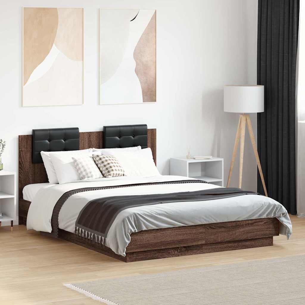 Bed Frame with Headboard Brown Oak Effect 120 X 190 Cm