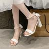Fashion Ladies Shoes 2025 New Open Toe Women's Sandals Fashion String Bead Summer Dress Plus Size Cover Heel Hot Sale Heeled Sandals