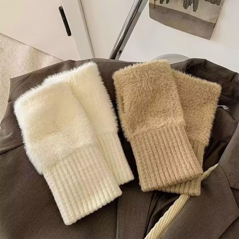 Warm Insulation Fingerless Gloves Solid Color Plush Gloves Winter Women's Wear Accessory