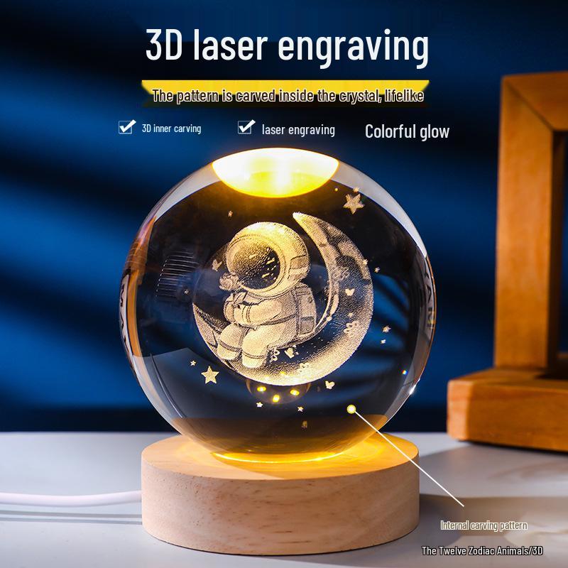3D Crystal Ball Night Light with Wood Base - Artistic Ornament & Creative Gift for Couples and Classmates