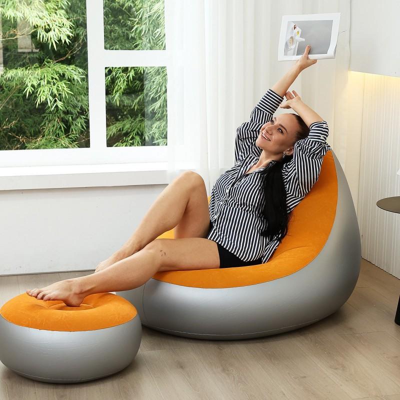 Aufblasbarer Liegestuhl mit Fußstütze Faltbares PVC-Sofa für Erwachsene Wohnzimmer Zuhause Außenbereich