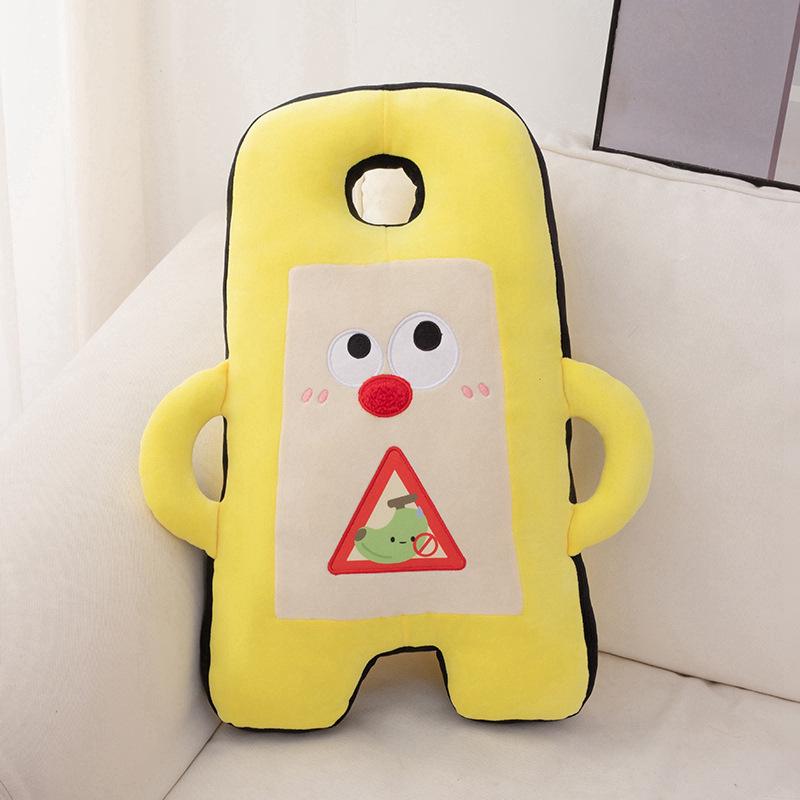 Cartoon Fire Extinguisher Plush Pillow with Road Cone Backrest and Warning Sign Prop