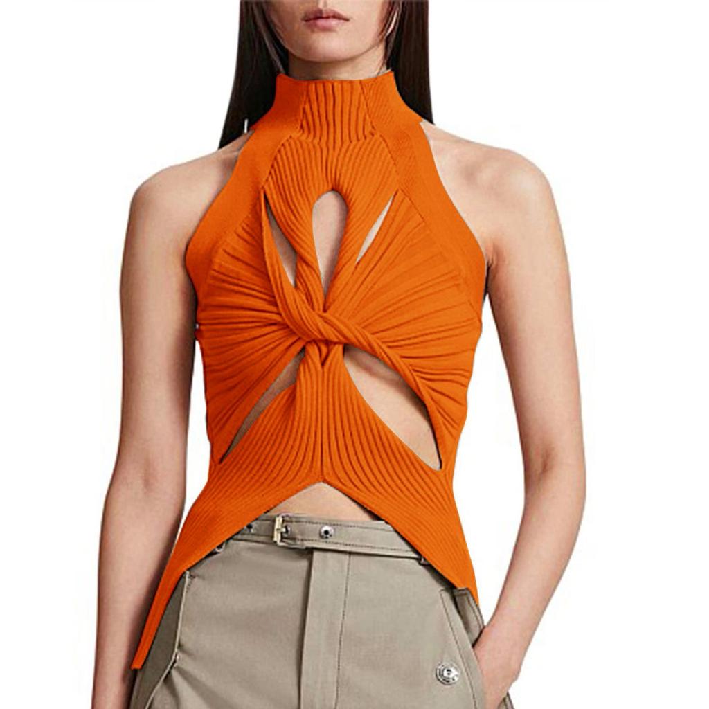 Dámská letní vesta bez rukávů Nepravidelná vyhloubená vesta Polovysoký výstřih Jednobarevná Pletená vesta