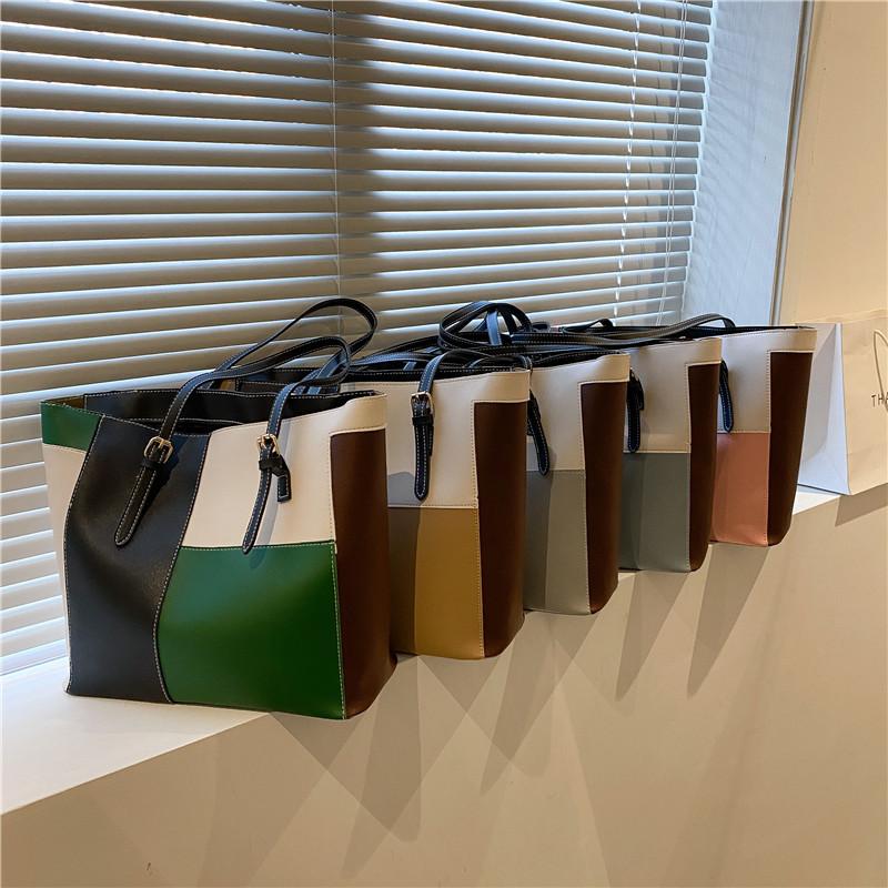 Fashion Splicing Candy Color Women's Bag 2025 New PU Soft Surface Casual Shoulder Bag Simple Hand Carry Women's Bag