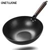 Wok ze stali węglowej 32 cm, Woki i patelnie do smażenia stir-fry z pokrywką, Naczynia kuchenne do kuchenek elektrycznych, indukcyjnych i gazowych, Wok z płaskim dnem