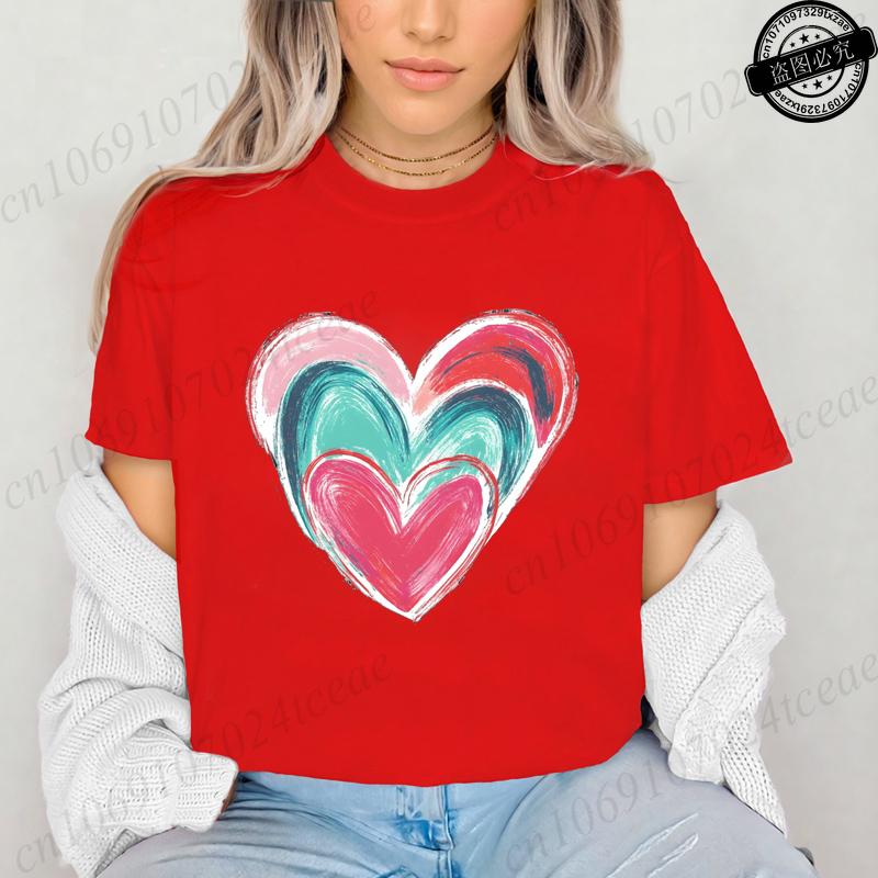 Colorful Heart Printed Womens TShirts Cute Heart TShirts Long Sleeve Womens Tshirts Valentine Day Tee Clothing Long Sleeve