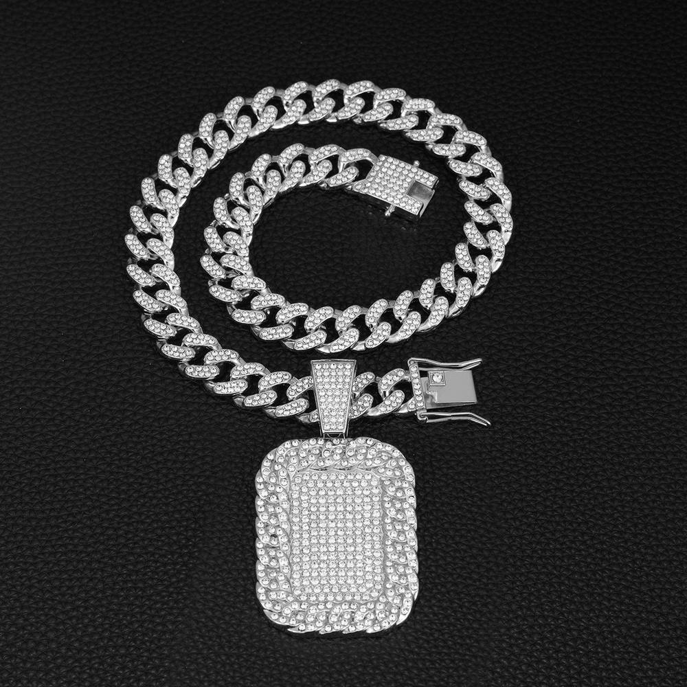 Hip Hop Luxury Big Square Pendant Necklace Set Men's Cuban Chain Iced Out Bling Rock Party Necklaces Birthday Gift Charm Jewelry
